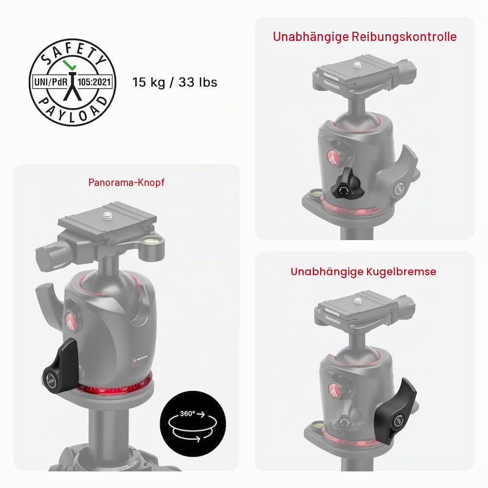 Manfrotto 055XPRO AS, trepied din aluminiu cu 3 segmente, kit cu cap de bilă XPRO, coloană de 90 de grade, capacitate de încărcare de 15 kg, placă Arca-Swiss, pentru DSLR/cameră mirrorless, trepied pentru cameră, trepied foto - MK055XPRO3-Q6T