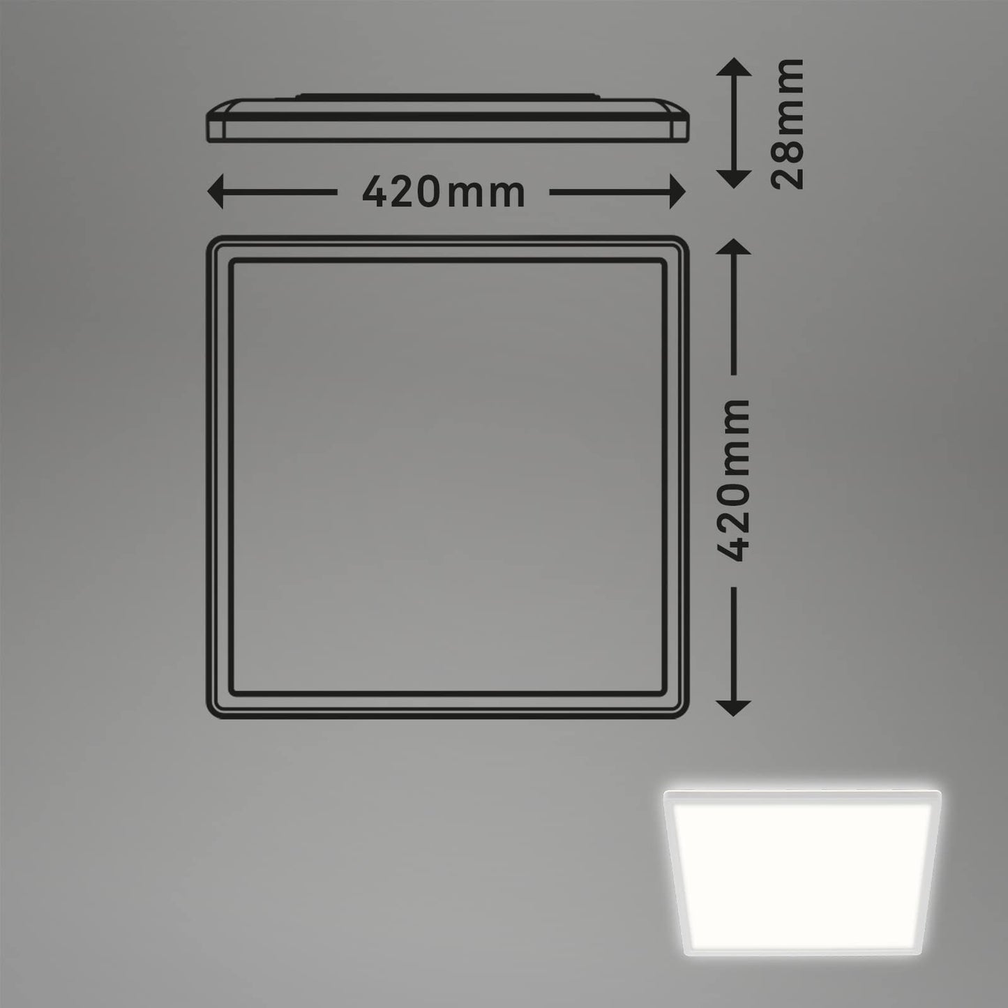 BRILONER - LED ceiling lamp with indirect light, 3 cm flat, light neutral white, lamp, ceiling light, living room lamp, LED panel, kitchen lamp, ceiling lighting, bedroom lamp, 42x42x3 cm, white - 7158-416