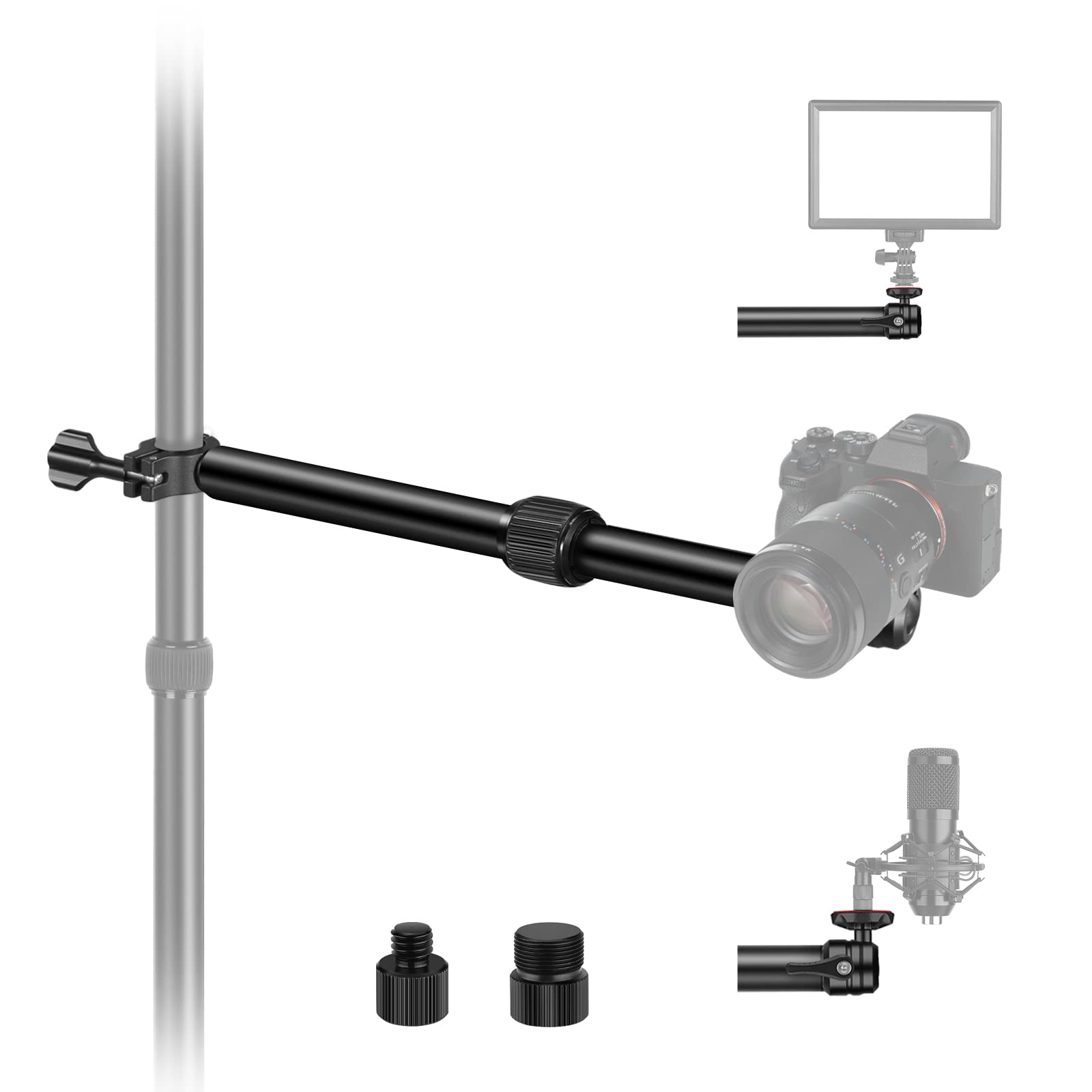NEEWER Table Overhead Camera Mount Arm, 11.8"-20"/30-51cm Telescopic Extension Arm for Table Stand with Ball Head Mount 1/4" 3/8" 5/8" Screws for Webcam Camera LED Ring Light Microphone,DS001 - 10101938