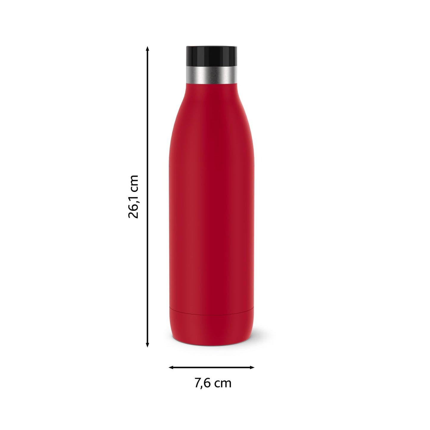 Emsa Bludrop drinking bottle, 0.7 liters, 100% leak-proof, quick-press closure, ergonomic 360° drinking pleasure, warm for 12 hours, cool for 24 hours, easy to clean, stainless steel, powder coating, dark red, N31129 - N3112900