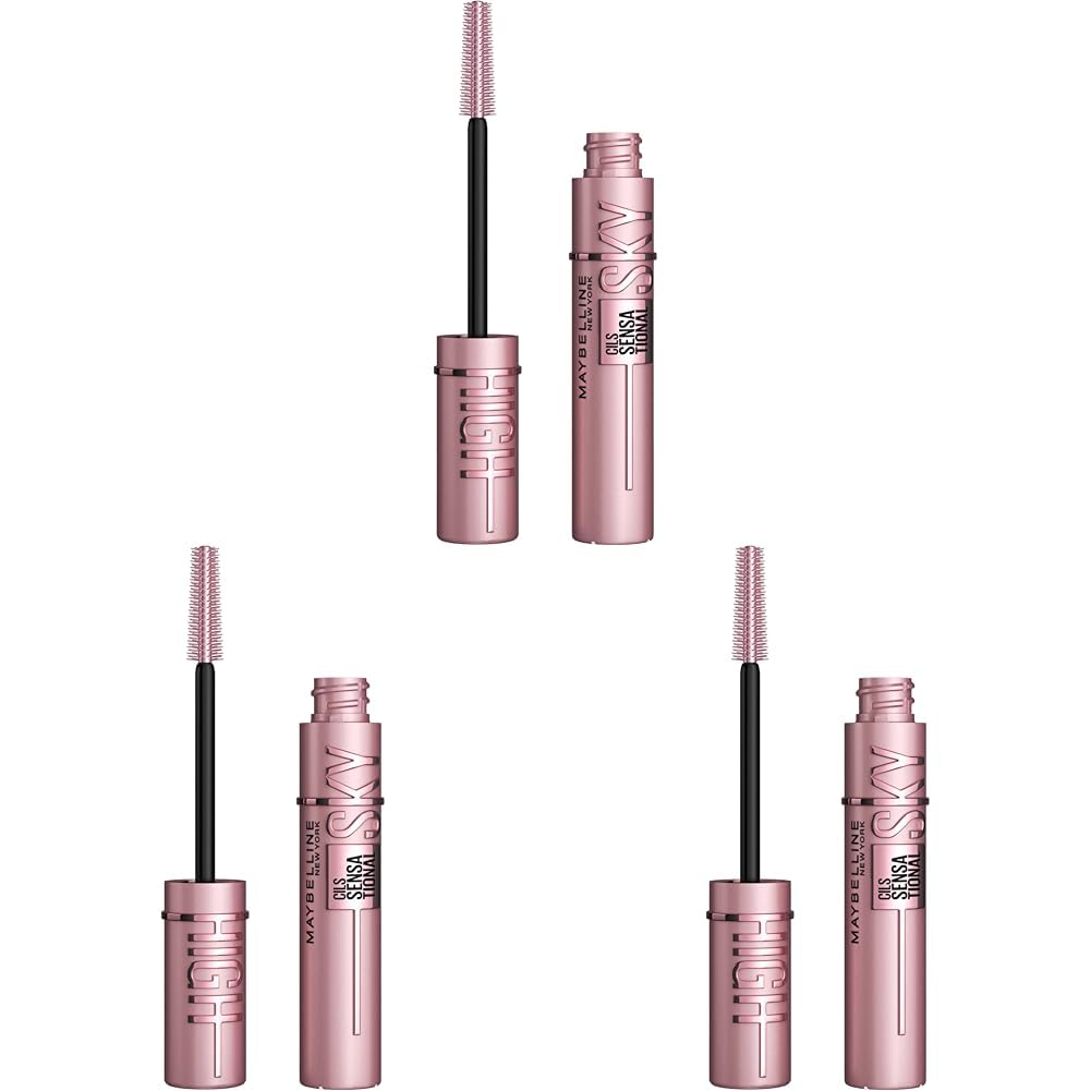 Maybelline New York Mascara neagră pentru gene extrem de lungi, Lash Sensational Sky High Mascara, Very Black, 7,2 ml (pachet cu 3) - B3336001