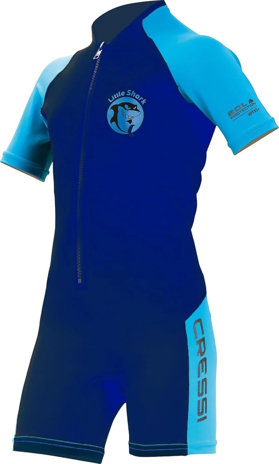 Cressi Shorty 2mm children's wetsuit - children's swimming suit with UV, cold protection, jellyfish protection - swimming suit for girls and boys - dark blue/light blue - 3/4 years - XDG002903