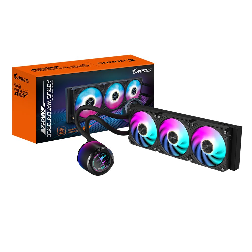 GIGABYTE AORUS WATERFORCE X II 360 AIO Liquid CPU Cooler - 3x120mm ARGB Fans, Full-Color LCD, Daisy-Chain, compatible with Intel LGA 1851 and AMD AM5 - GP-AORUS