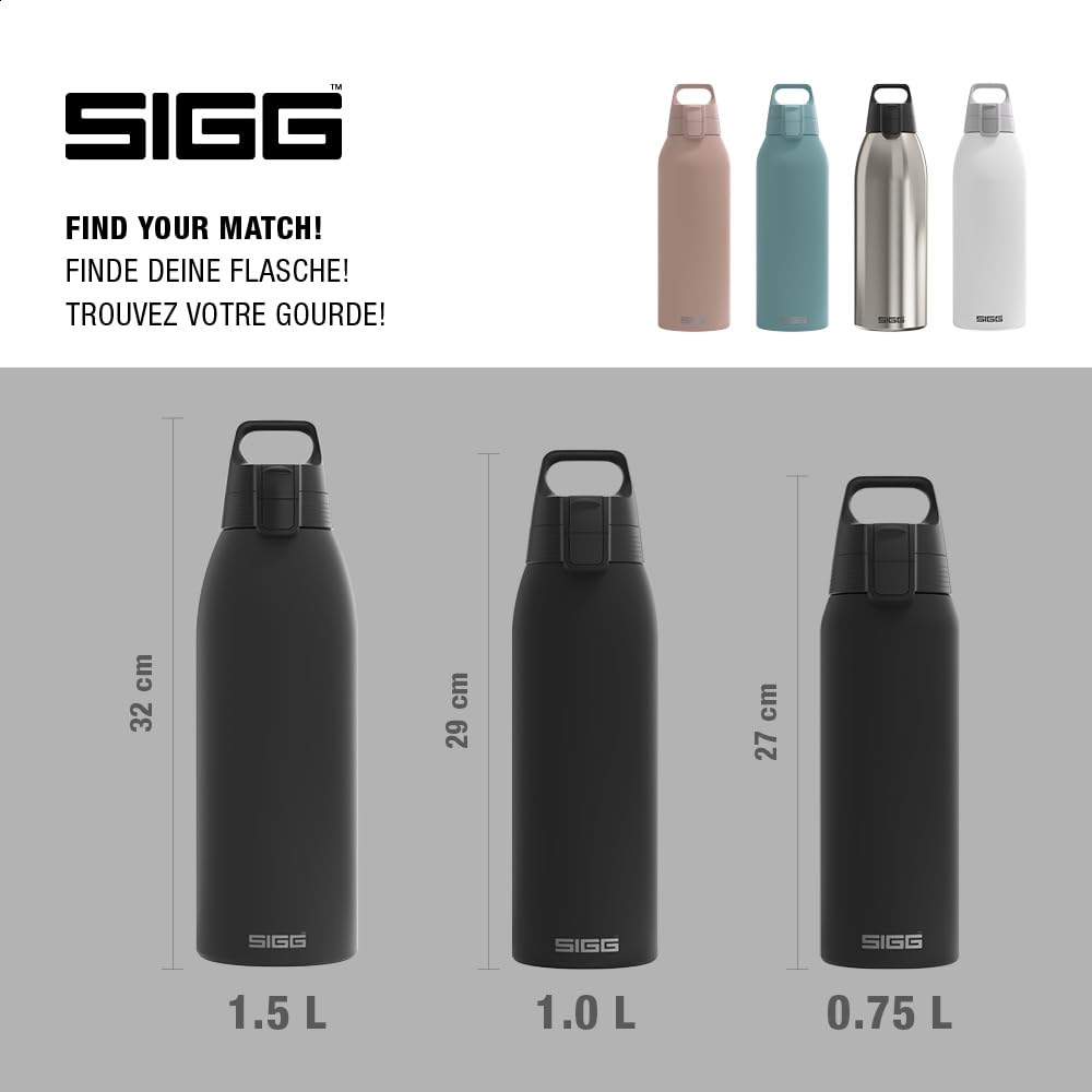 SIGG - Insulated drinking bottle - Thermos bottle Shield Therm One Black - carbonated drinks - leak-proof - dishwasher safe - BPA-free - 90% recycled stainless steel - black - 1.5L - 6167.80