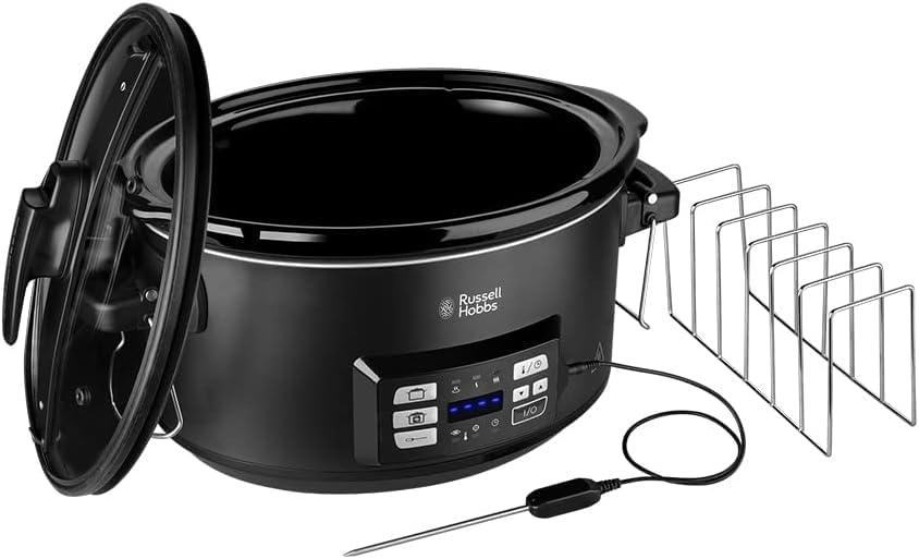 Russell Hobbs 3-in-1 Multi Cooker [Slow Cooker, Sous Vide, Roaster + Core Temperature Sensor] features a heavy 6.5L ceramic cooking pot for optimal temperature distribution (digital display/timer, temperature indicator) 25630-56.