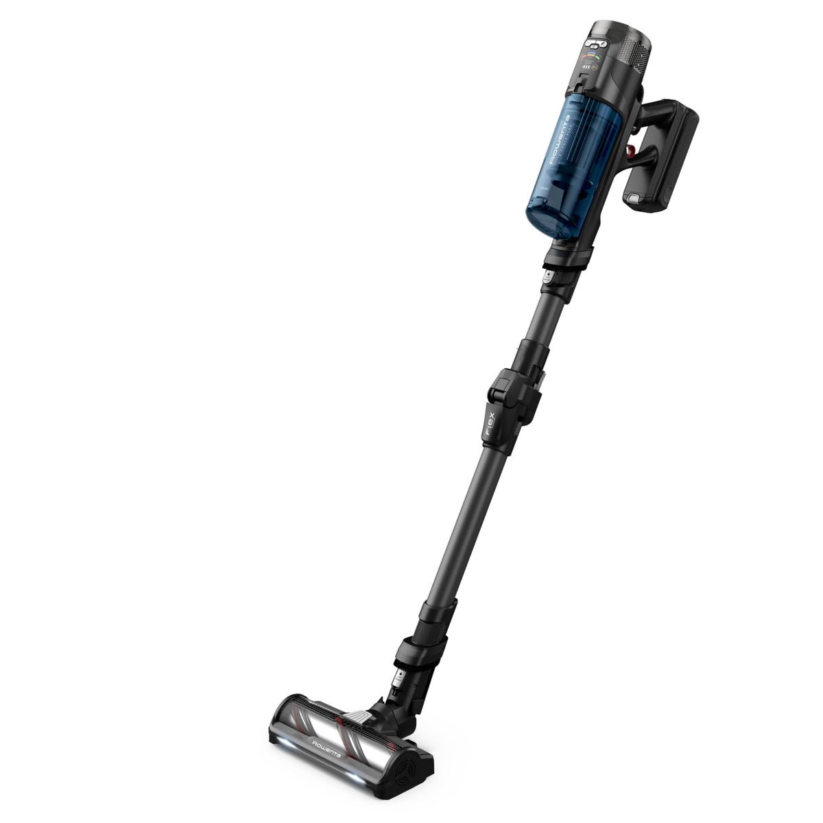 Rowenta X-Force Flex 12.60 Neo Allergy Aerospin Aspirator cu acumulator, 60 minute autonomie, 150 Air Watt, fără fir, ajustare automată a puterii de aspirație, tehnologie Flex, display LED, albastru/gri, RH9LC0WO