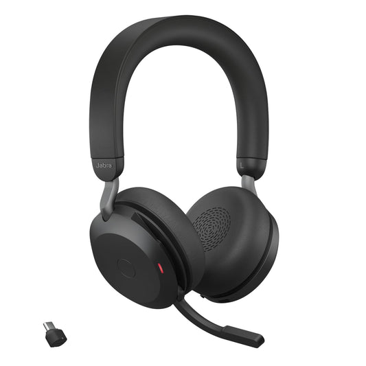 Jabra Evolve2 75 Wireless PC Headset with 8-microphone technology - dual foam stereo headphones with advanced active noise cancellation, USB-C Bluetooth adapter and UC compatibility - Black - 27599-989-899