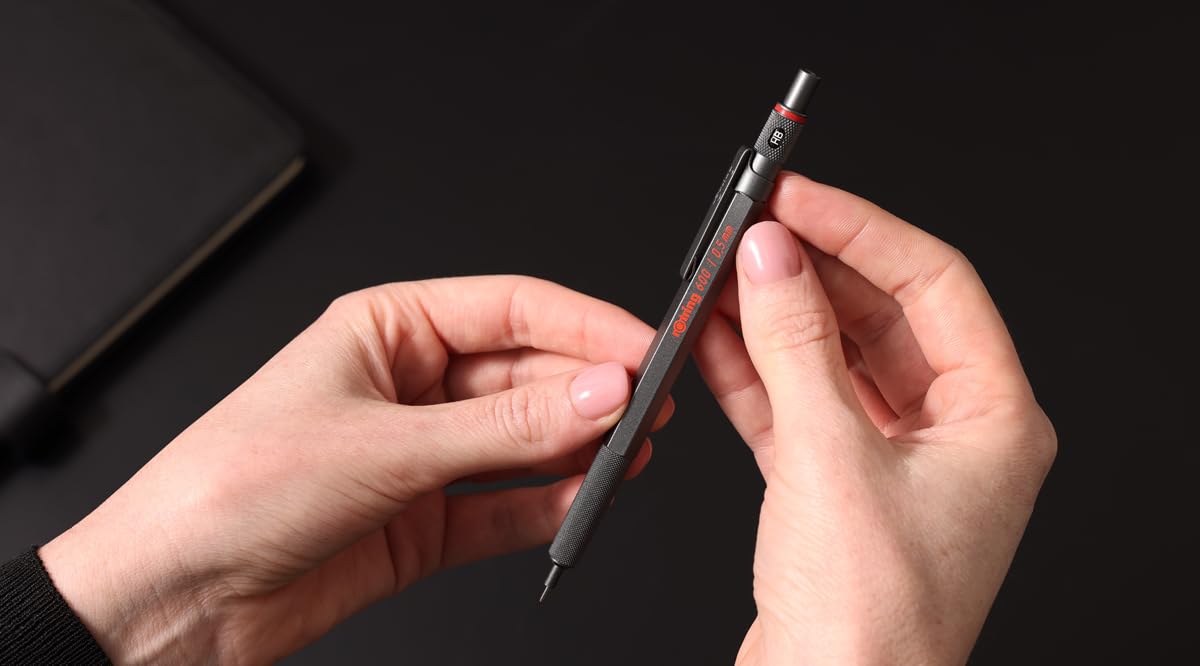 rOtring 600 Mechanical Pencil | HB Lead 0.5 mm | Twist-Lead Pencil with Full Metal Body | Stone Grey | Non-slip Knurled Grip Zone and Hexagonal Shaft - SAP_2204409