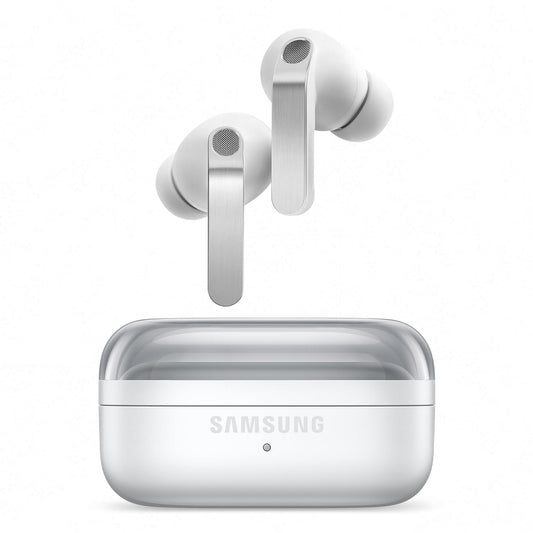 Samsung Galaxy Buds4 Pro, Hi-Fi wireless Bluetooth headphones, 2-way speakers, noise cancellation via Adaptive Noise Canceling, in-ear earphones, 360 audio, AI agent with voice control, white - SM-R640