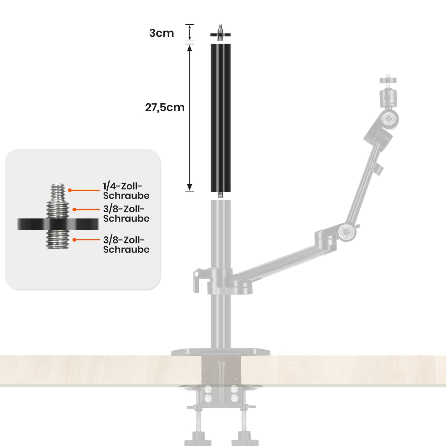 TARION Camera Table Tripod Main Rod Set: Camera Overhead Tripod Table Mount Accessories for Titanrig Cart Lite Z Table Tripod Set (2 x 275 mm) - TitanRig-Rod-275x2
