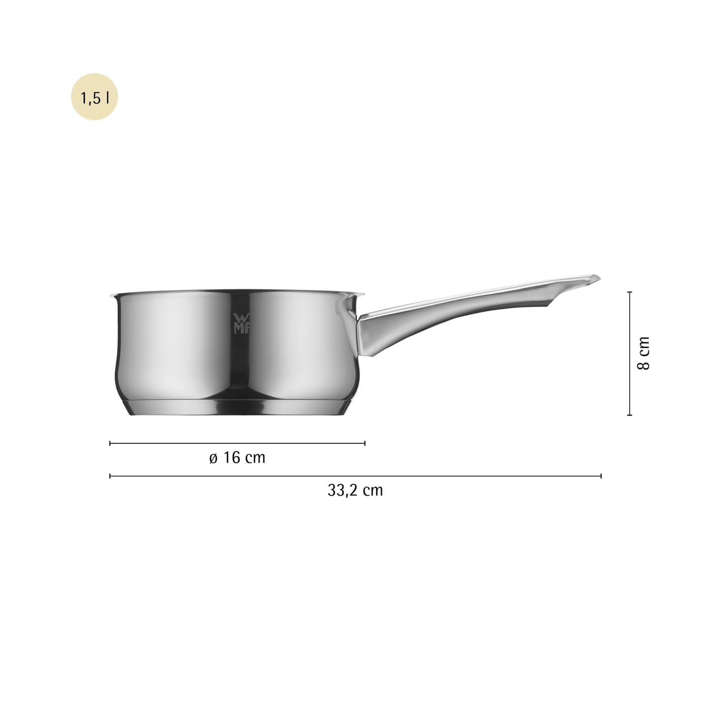 WMF Diadem Plus saucepan 16cm without lid, small saucepan 1.5l, induction milk pan, polished Cromargan stainless steel, uncoated - 739176041