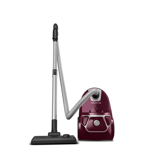Rowenta Compact Power Bagged Vacuum Cleaner, 750 Watts, 3-Liter Dust Bag, 2-in-1 Crevice Tool, Home & Car Set, suitable for all floor types, compact design, floor vacuum cleaner, dark red/silver, RO3969EA