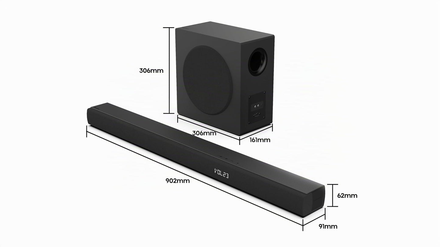Hisense HS3100, 3.1 channel soundbar, 480W max audio power, Dolby Audio, DTS Virtual:X, 6.5" wireless subwoofer, TV mode, EzPlay