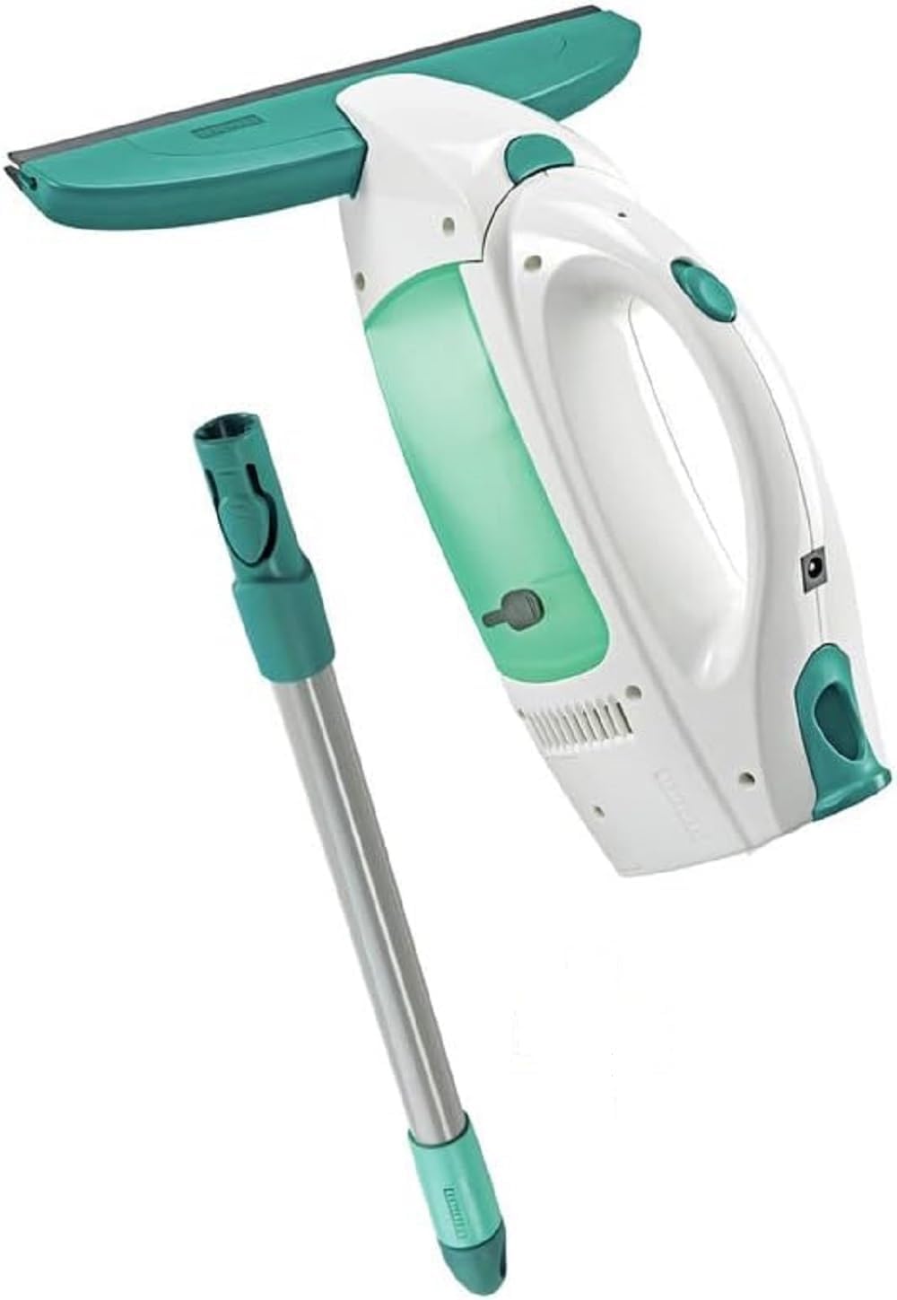 Set de curățare pentru geamuri Leifheit Dry and Clean cu mâner pentru o curățare fără urme la 360°, aspirator de geamuri poate fi utilizat până la 38 de minute, aspirator de geamuri cu stand-by automat și sistem click - 51001