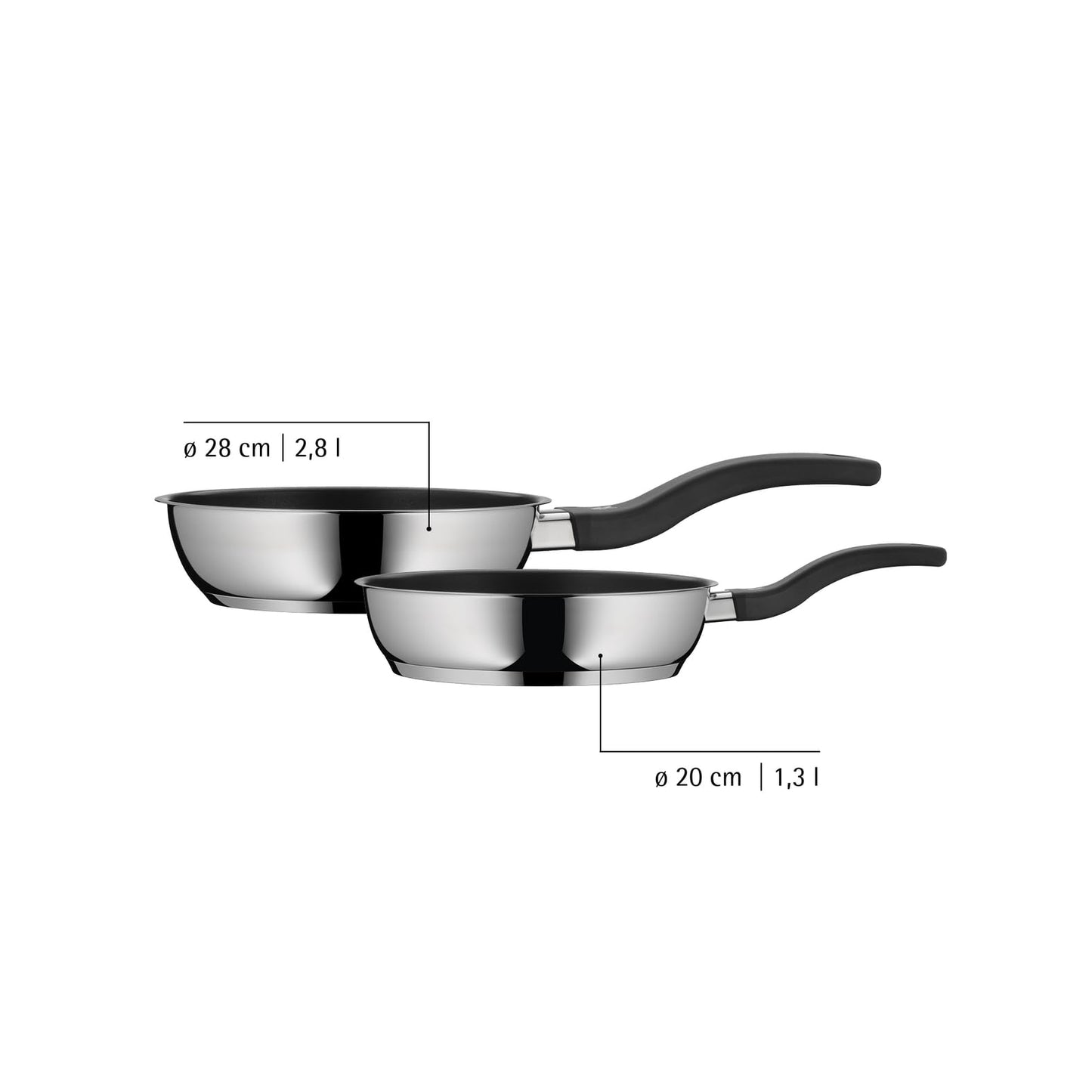 WMF Devil pan set induction 2-piece - frying pans 20, 28 cm - stainless steel Cromargan non-stick pan set, coated, dishwasher-safe, oven-safe, heat-resistant and scratch-resistant - 733726299