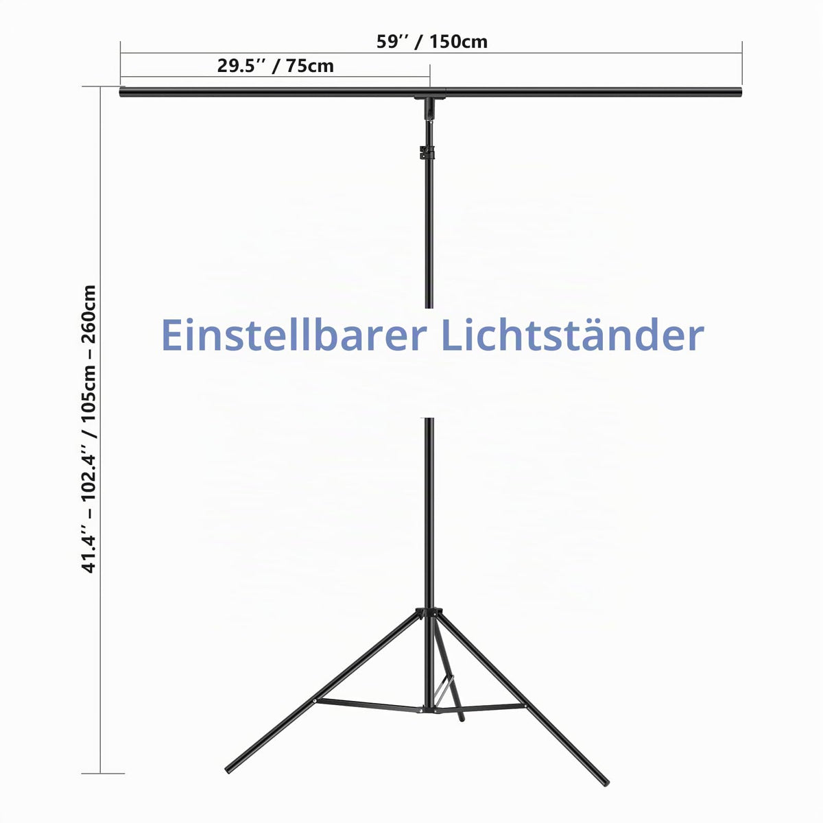 NEEWER T-Shape Background Support Stand Set, 2.6m high, adjustable tripod stand and 5 feet/1.5m wide crossbars with 6 spring clamps and 1 carrying bag for studio photo video photography. - 10100024