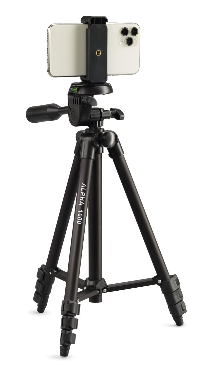 CULLMANN - 52104 - Alpha 1000 Tripod Mobile Bluetooth - smartphone holder and Bluetooth trigger - extension height 106 cm - pack size 37 cm - with 3-way head - max. load capacity 1 kg - weight 480 g - black