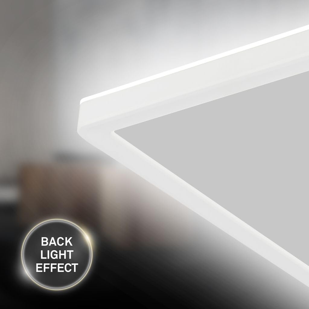 BRILONER - LED ceiling lamp with indirect light, 58cm, 22W, 3,000lm, flat, neutral white light color, lamp, ceiling light, living room lamp, LED panel, kitchen lamp, living room light, 58x20x3 cm, white - 7402-416