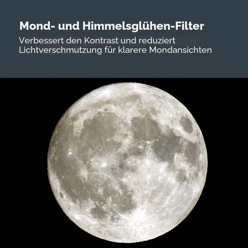Kit filtrului lunar Celestron 94315 – Compatibil cu ocularele de telescop de 1.25", include filtru lunar și de strălucire a cerului, 3 filtre de densitate neutră, husă de transport și hartă a lunii, negru. - 94315-CGL