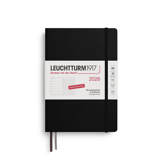 LEUCHTTURM1917 372519 Weekly Calendar & Notebook Dotted Medium (A5) 2026, 12 Months, Black, German