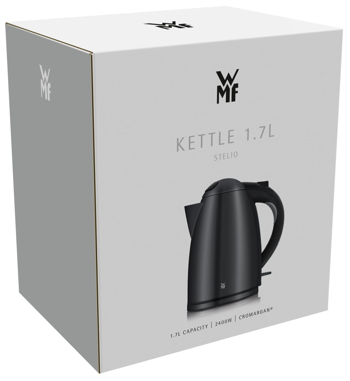 WMF Stelio kettle stainless steel 1.7L, electric kettle with limescale filter, 2400 W, illuminated water level indicator, matt black stainless steel - 413020072