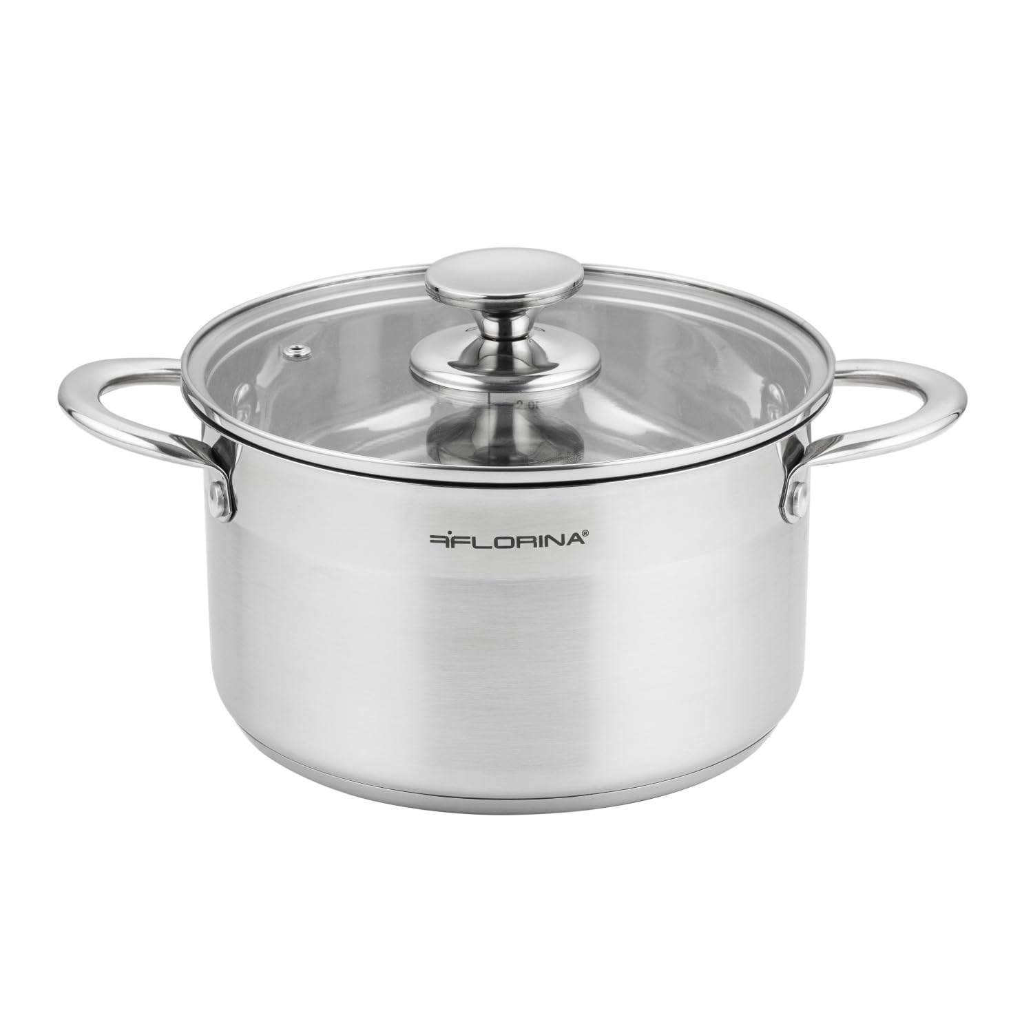 FLORINA stainless steel pot 3.5 l 20 cm diameter I Energy-saving cooking pot FALCON I Pot with glass lid and measuring scale I 3-layer base even heat distribution I Ideal for all types of stoves - 5G1043