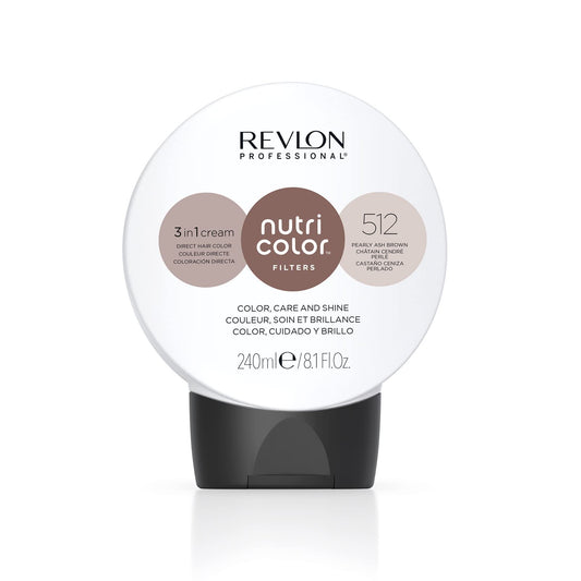 REVLON PROFESSIONAL Nutri Color FILTERS – TONING FILTERS 512 Ash Brown Irisé, 240 ml, color mask with INSTA-PIC-TECHNOLOGY, toning mask for refreshing cool brown shades, vegan - 7258709512