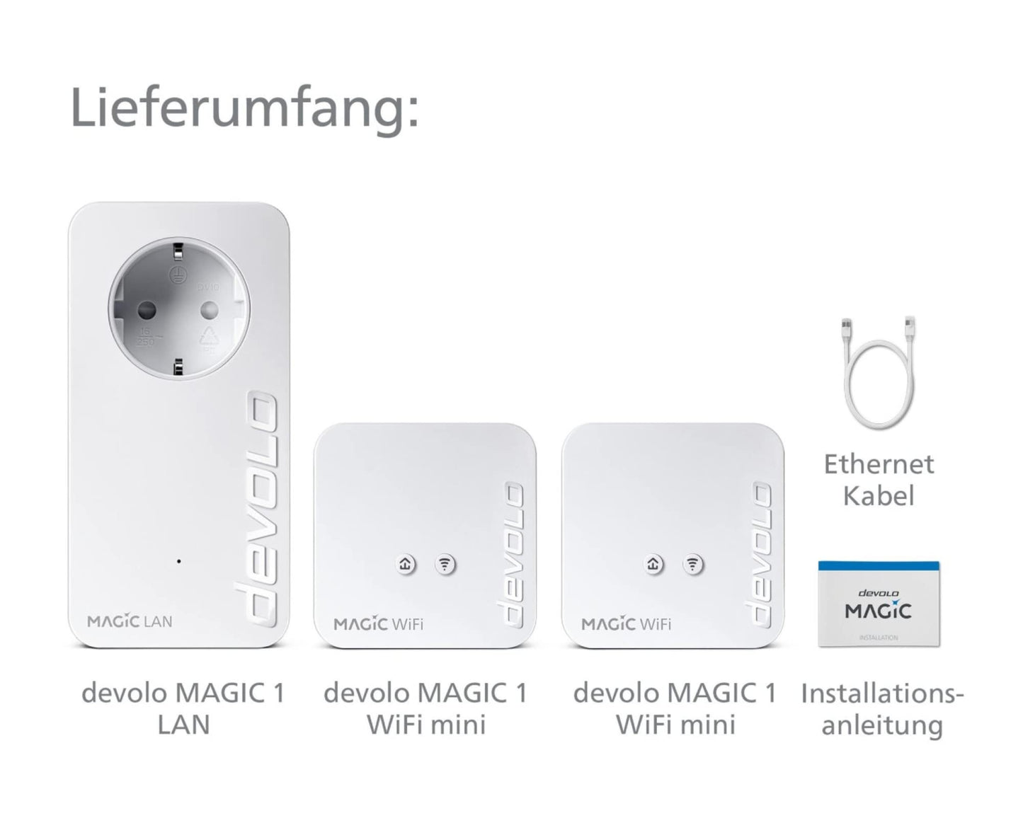devolo Magic 1 WiFi mini Multiroom Kit, WiFi powerline adapter, up to 1,200 Mbit/s, WiFi amplifier, 1x LAN connection, dLAN 2.0, white - 8578