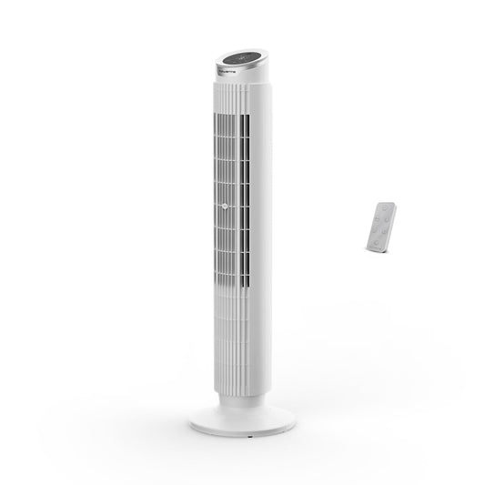 Ventilator turn Rowenta Eole Silence Force, Puternic, Mod silențios, 8 trepte de viteză, 4 moduri automate, Timer, Oscilație la 90°, Telecomandă, Husă de protecție, Alb, VU7025F0