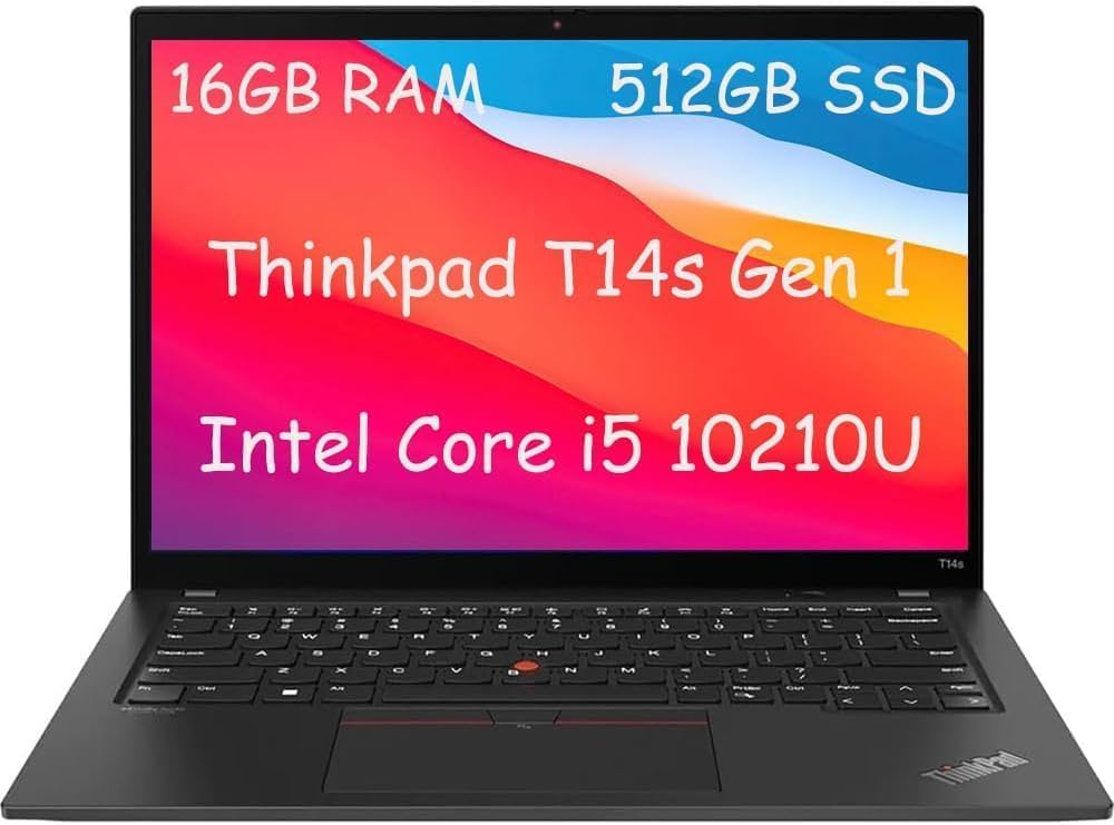 Lenovo Thinkpad T14s Gen 1 Business Laptop, 14" FHD Notebook, Intel Core i5-10210U, 16GB DDR4, 512GB NVMe SSD, US QWERTY Keyboard, Windows 11 Pro (Refurbished)