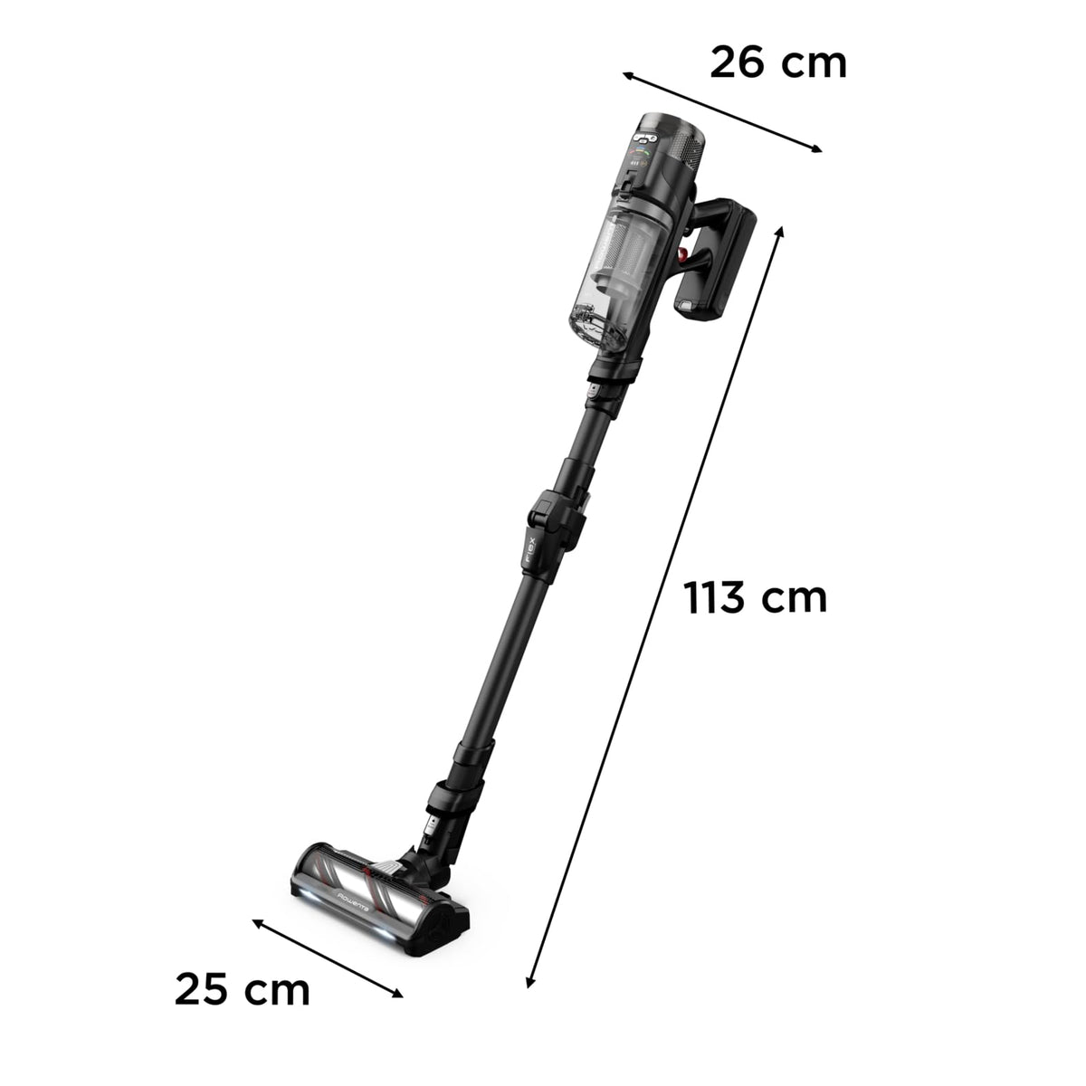 Rowenta X-Force Flex 12.60 Neo cordless vacuum cleaner, weighing only 1.6 kg as a handheld vacuum, 150 Air Watts, 60 minutes of runtime, flexible hose, digital control display, LED lighting, Black, RH9L55E0