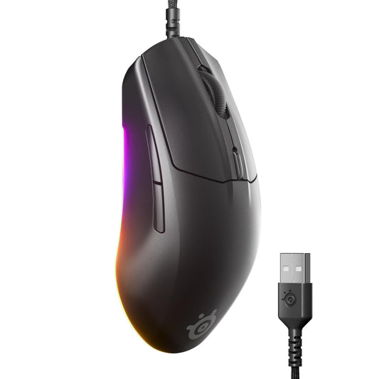 SteelSeries Rival 3 Gen 2 Mouse de gaming - 8.500 DPI TrueMove Core senzor optic - 60 milioane de clicuri garantate - latență redusă - 77 g greutate - picioare PTFE - RGB - Negru - 62515