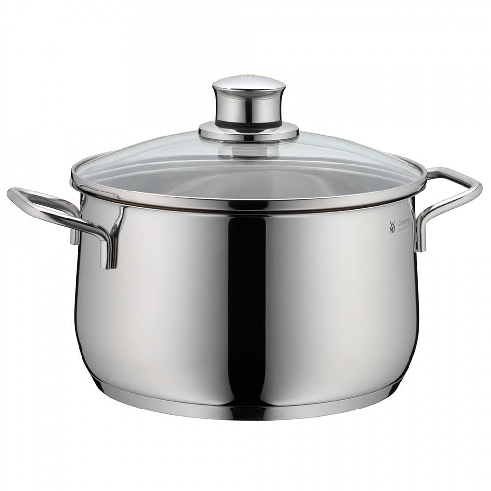 WMF Diadem Plus pot set induction 5-piece, cooking pot set with glass lid, Cromargan polished stainless steel, induction pot set uncoated - 0730356040