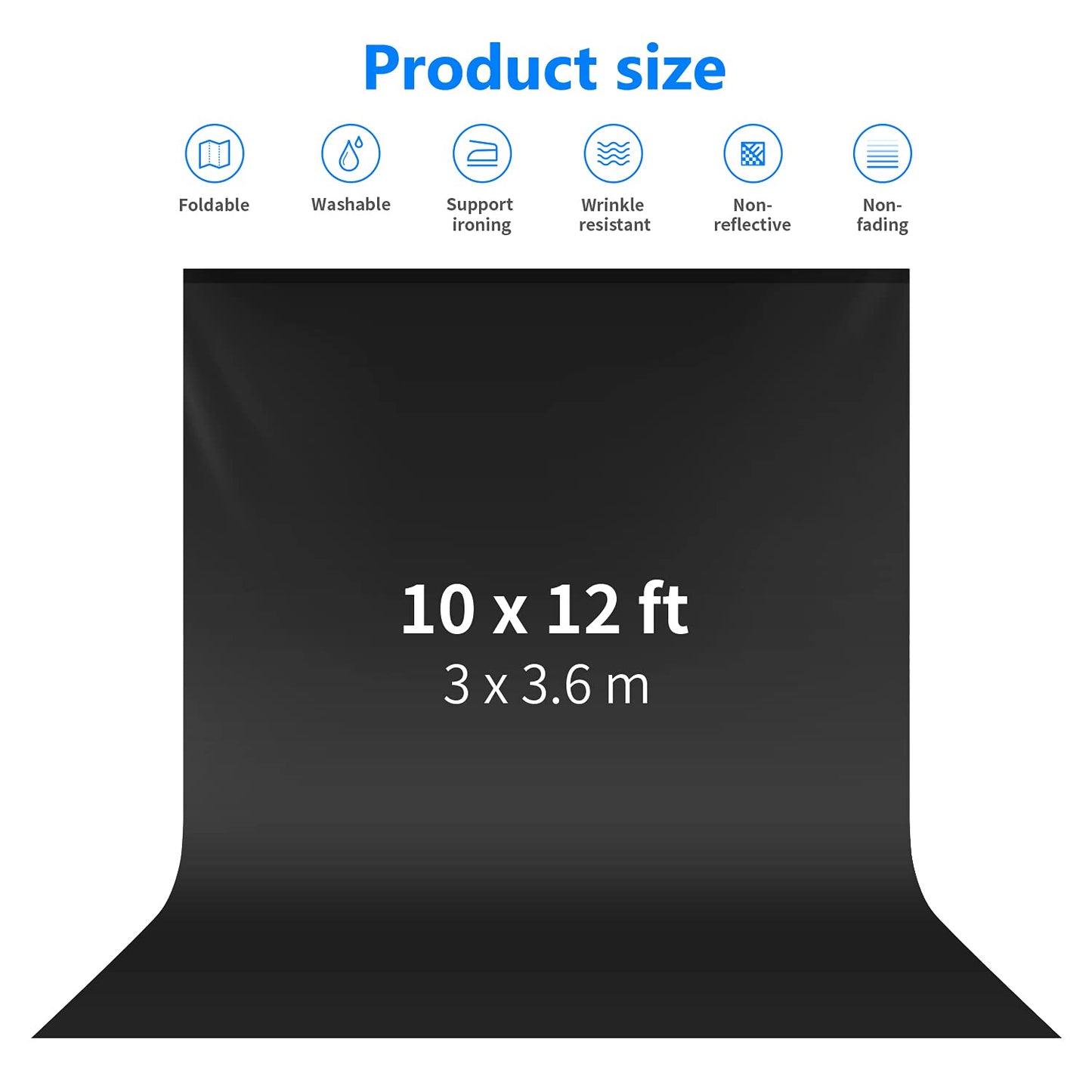 Neewer 3 x 3.6M PRO Photo Studio Premium Polyester Foldable Backdrop Background for Photography, Video and TV (Background ONLY) - BLACK - 10083668@@##2