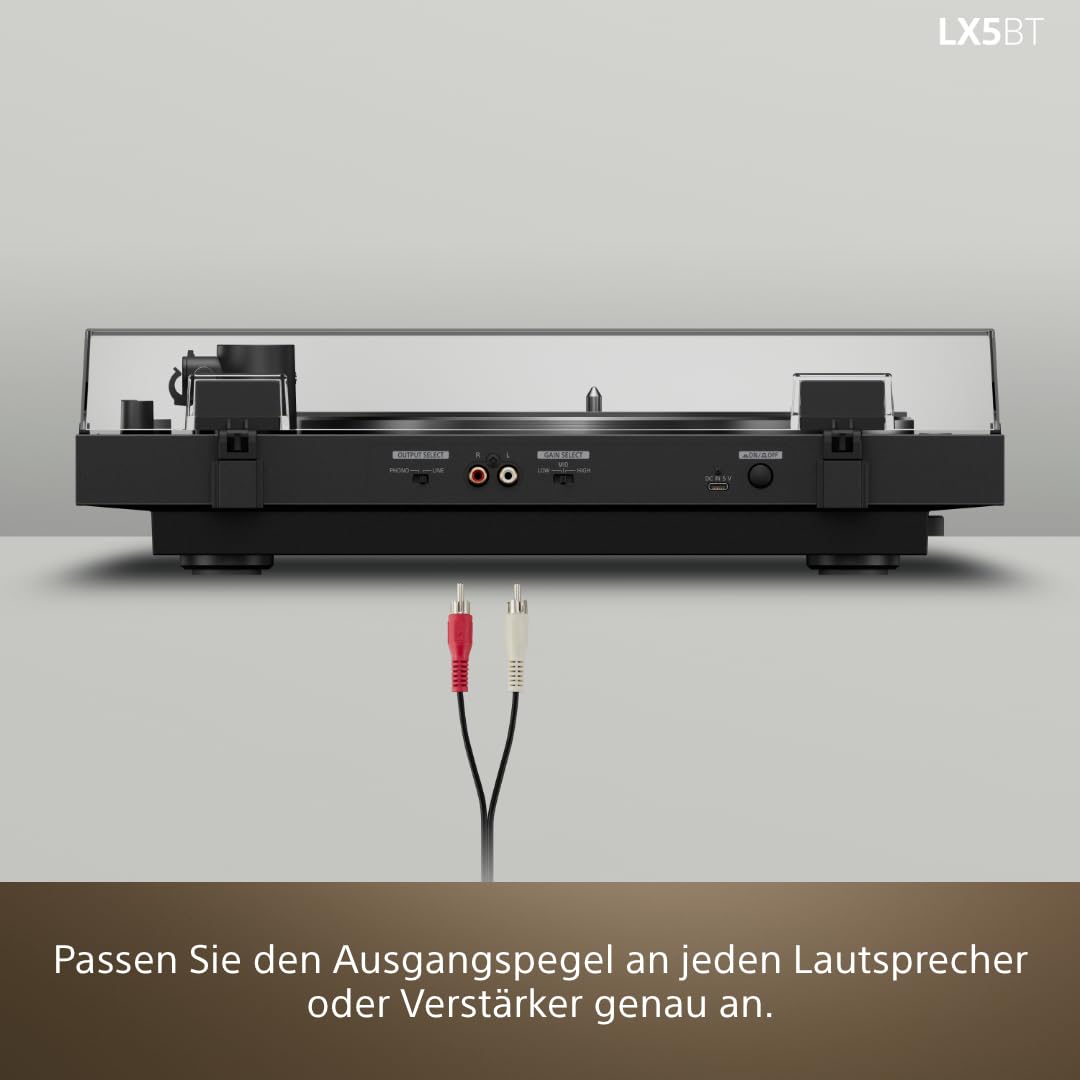 Sony PS-LX5BT Premium-Bluetooth-Player cu redare complet automată, acționare prin curea, pickup de înaltă calitate, Hi-Res Audio, preamplificator phono integrat, 3 moduri de amplificare – Negru