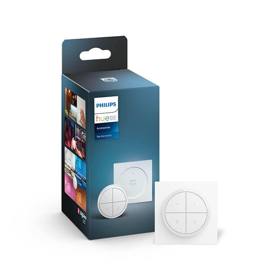 Philips Hue Tap Dial switch for Hue lighting systems, smart dimmer for controlling lights, wireless light switch without installation, white - 929003500101