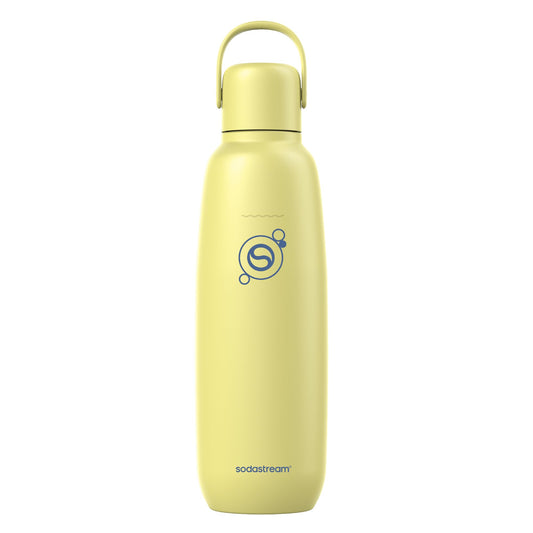 sodastream Fizz & Go stainless steel soda bottle 0.9 l, double-walled insulated thermos bottle, keeps warm & cold, for carbonated drinks, compatible with DUO, TERRA, ART, ENSO & more, lemon yellow - 1062417440