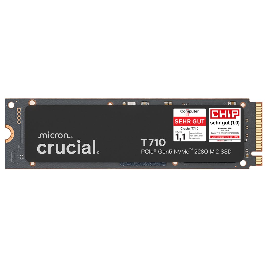 Crucial T710 SSD 1TB M.2 NVMe PCIe 5.0 x4 Gen5, cu viteze de până la 14.900 MB/s la citire și 13.700 MB/s la scriere, ideal pentru laptopuri și PC-uri desktop, TLC NAND, hard disk intern - CT1000T710SSD8-01