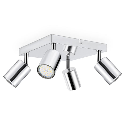 Dehobo LED ceiling spotlight 4 bulbs square swivel 350°, ceiling light spotlight GU10 ceiling lamp kitchen lamp ceiling spot for living room bedroom hallway, no GU10 bulb - D0460