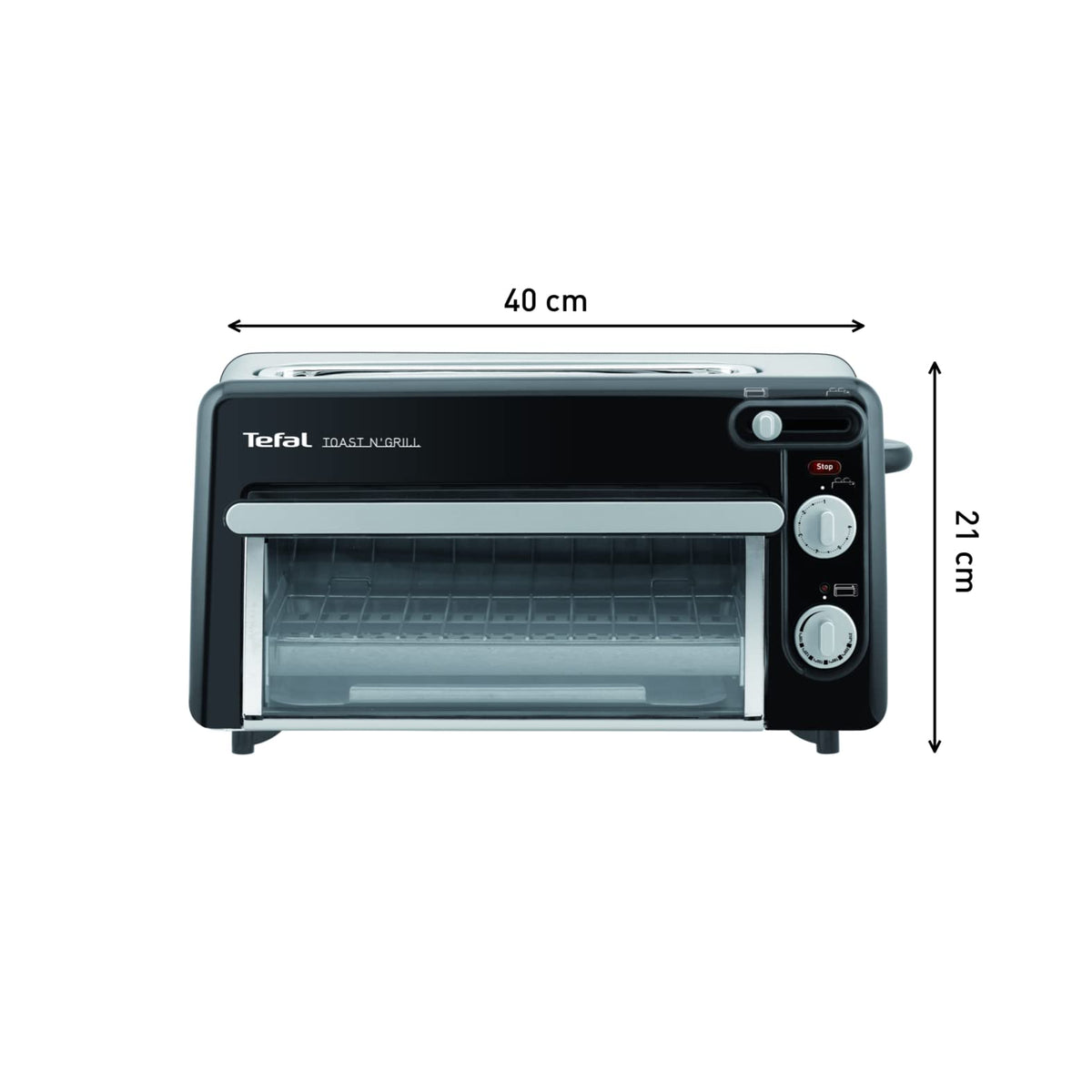 Tefal RETRO Toast n’ Grill – 2-in-1 Toaster and Mini Oven, 1300 W, energy-efficient mini oven for toasting, grilling & reheating, compact, Black/Matt Aluminum, TL6008 [Energy Class A++] - TL600830