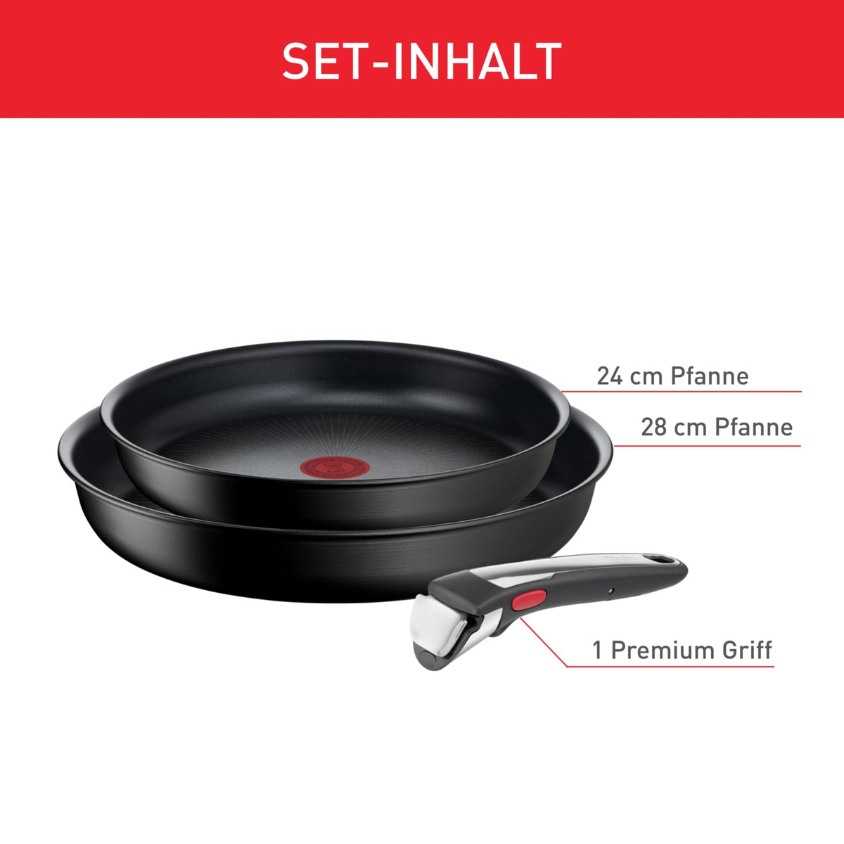 Tefal Ingenio Unlimited Set de tigăi 3 piese cu mâner detașabil, 24/28 cm, economisire de spațiu, stivuibil, set de tigăi pentru inducție cu strat antiaderent, utilizare și curățare ușoară, L39591