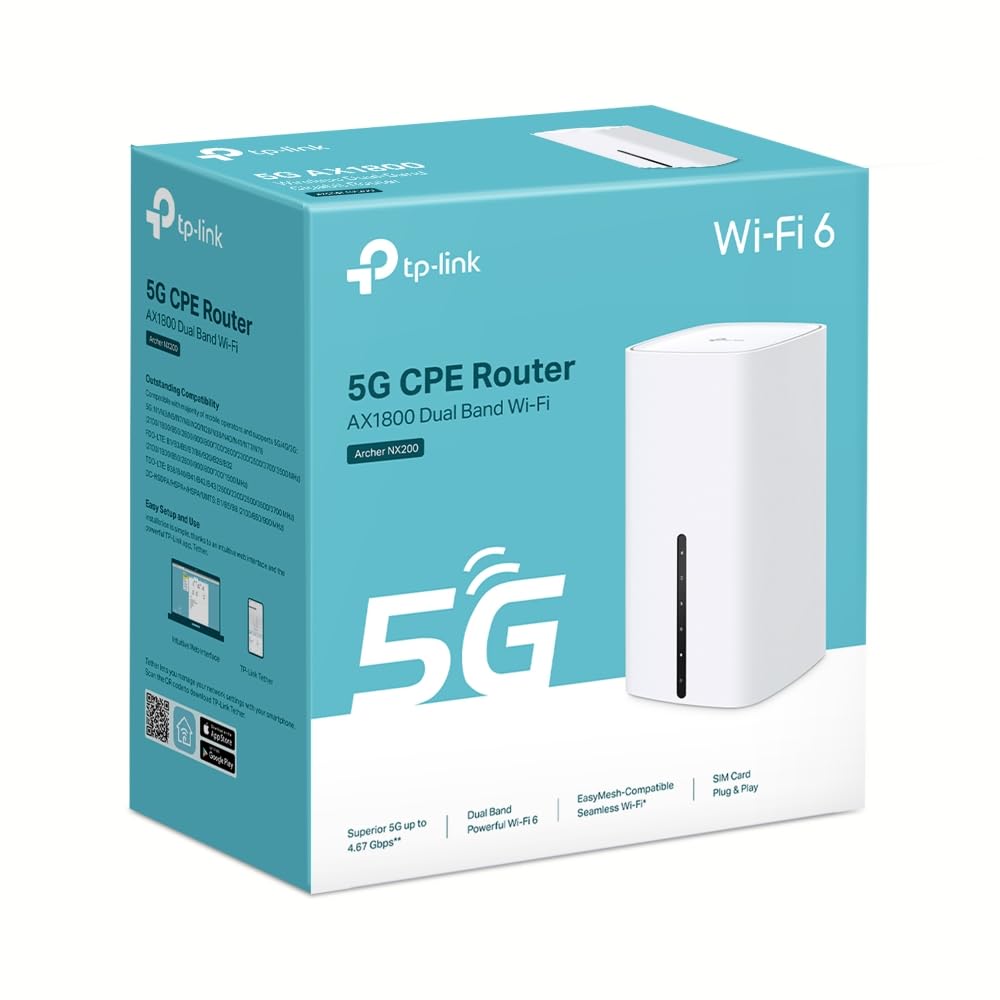 TP-Link Archer NX200 LTE WiFi router, 5G router SIM card, AX1800 dual-band WiFi 6, 3 x Gigabit ports, MU-MIMO, web and APP management, plug and play