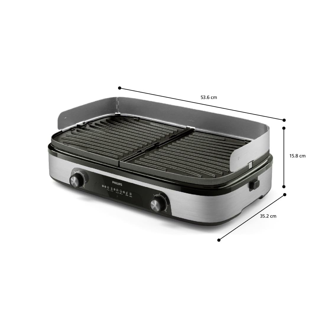 Philips table grill 5000 Series - Large family grill, reversible plates, two heating zones, 5 temperature settings, 2400W, non-stick coating, dishwasher safe (HD6222/95) - ‎HD6222/95