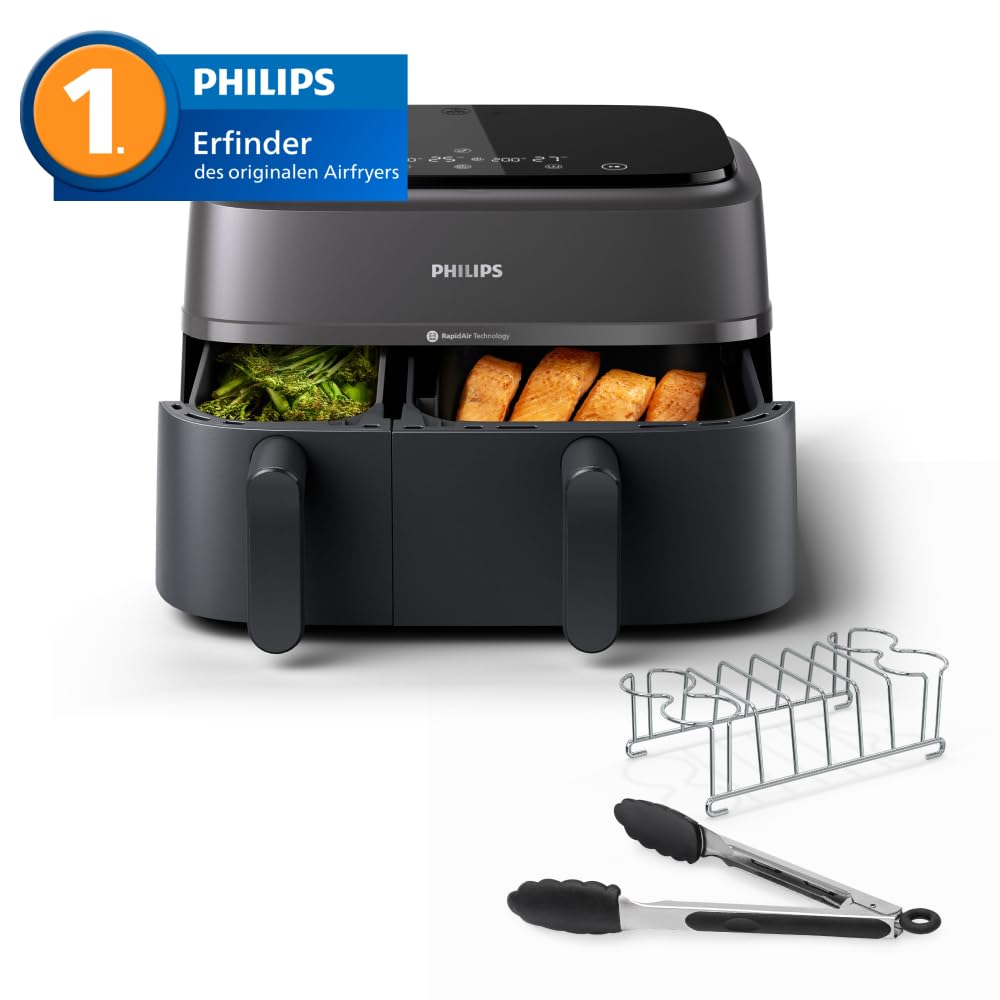 Philips Airfryer 3000 Series Dual Basket NA350 03 Black (NA350/03)