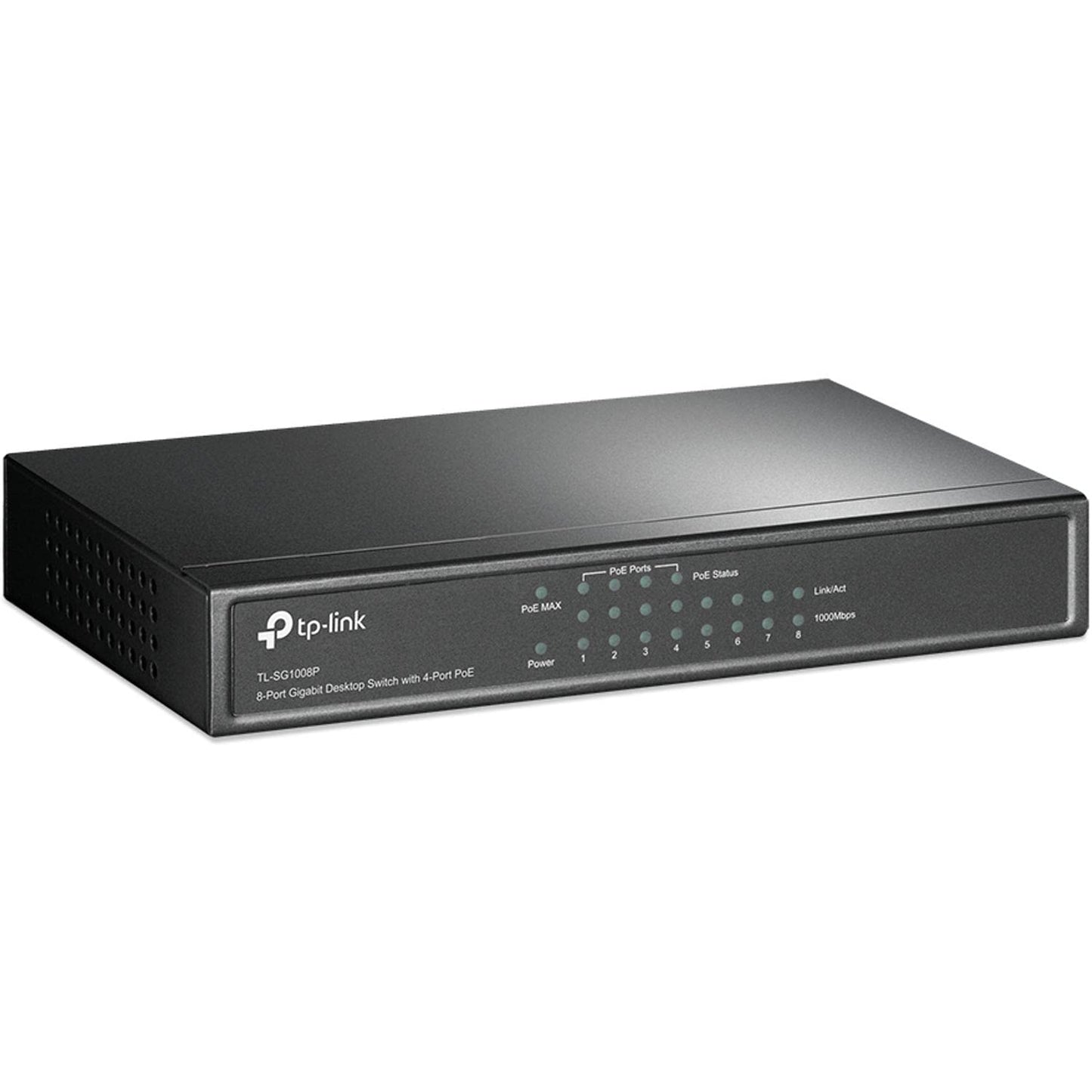 TP-Link TL-SG1008P 8 port PoE switch with 4 PoE+ ports (64 watts, IEEE-802.3af/at PoE, fanless, plug-and-play, robust metal housing) black