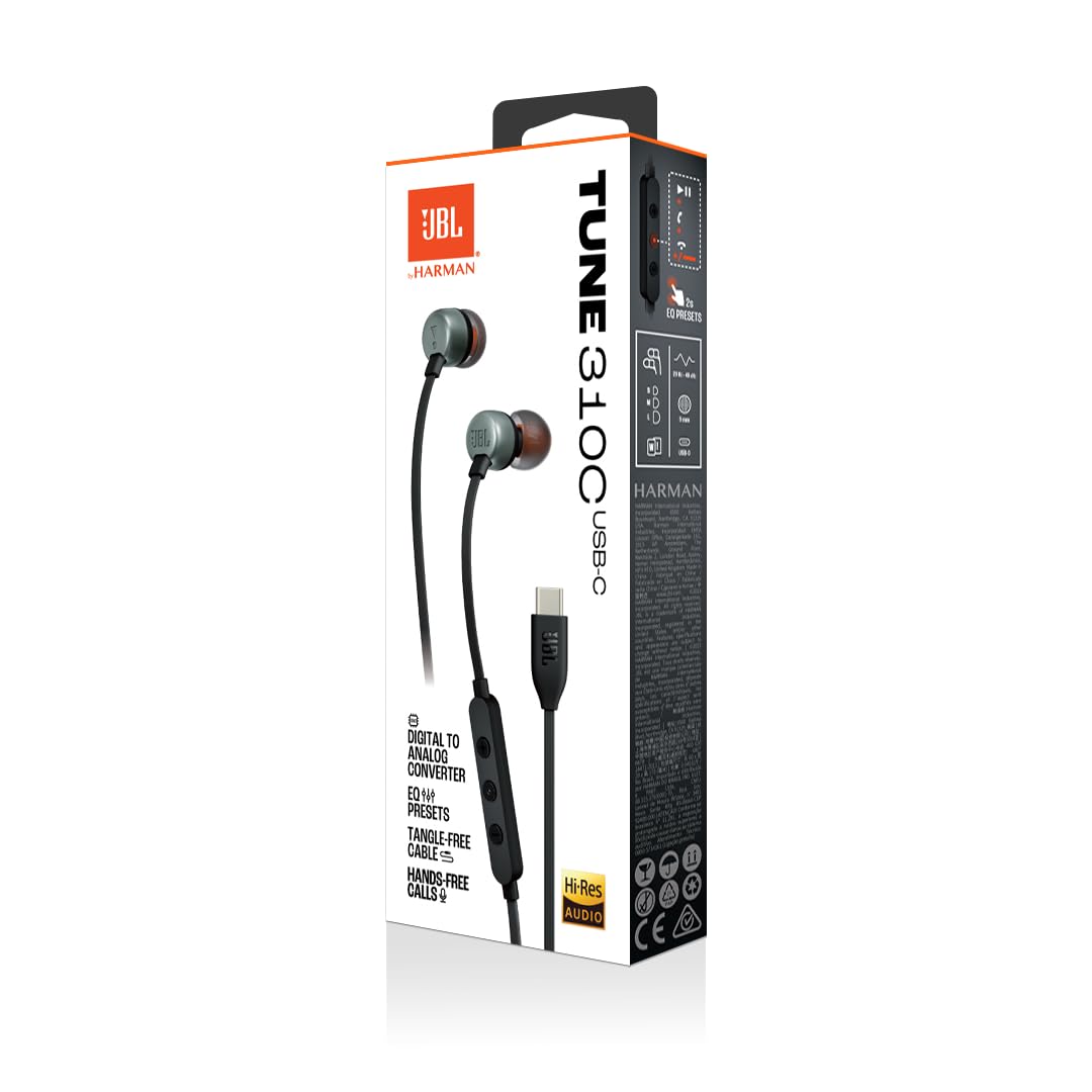 JBL Tune 310 C Headphones - Wired in-ear headphones with JBL Pure Bass Sound, microphone and USB-C port - Black - JBLT310CBLK