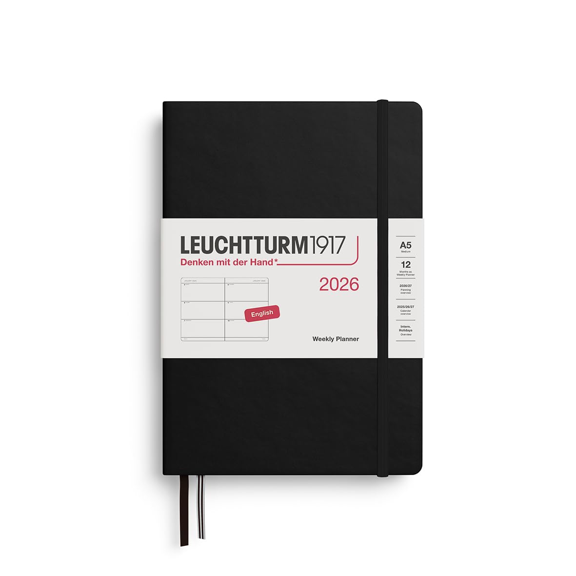 LEUCHTTURM1917 372706 Weekly Calendar Medium (A5) 2026, Black, English