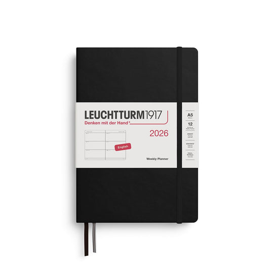 LEUCHTTURM1917 372706 Calendar săptămânal mediu (A5) 2026, negru, engleză