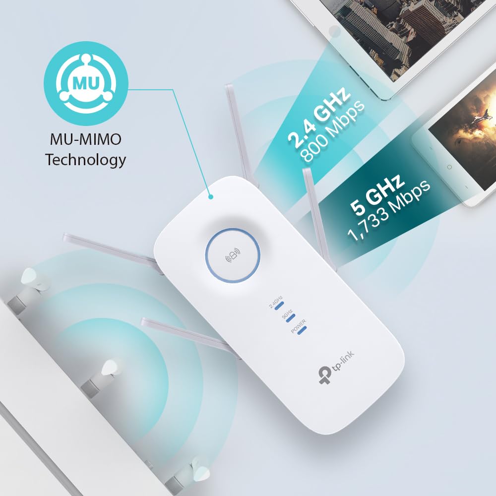 TP-Link RE655 WLAN amplifier repeater AC2600, dual-band AC + N, 1733 Mbit/s 5GHz + 800Mbit/s 2.4GHz, gigabit LAN port, 4*4-MU-MIMO, app control, maximum coverage