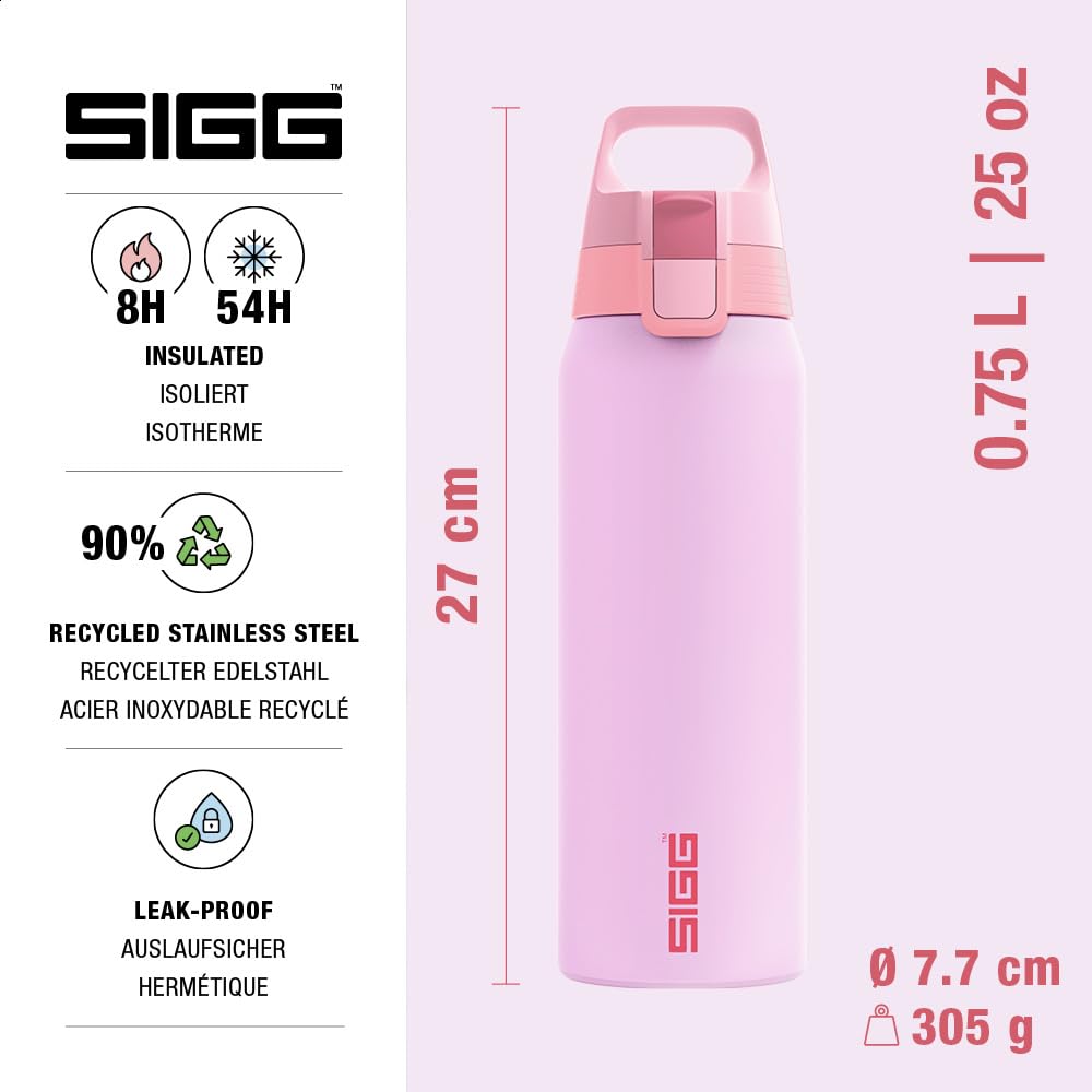 SIGG - Insulated drinking bottle - Thermos bottle Shield Therm One Multicolor Petal - carbonated drinks - leak-proof - dishwasher safe - BPA-free - 90% recycled stainless steel - pink - 0.75L - 6228.40